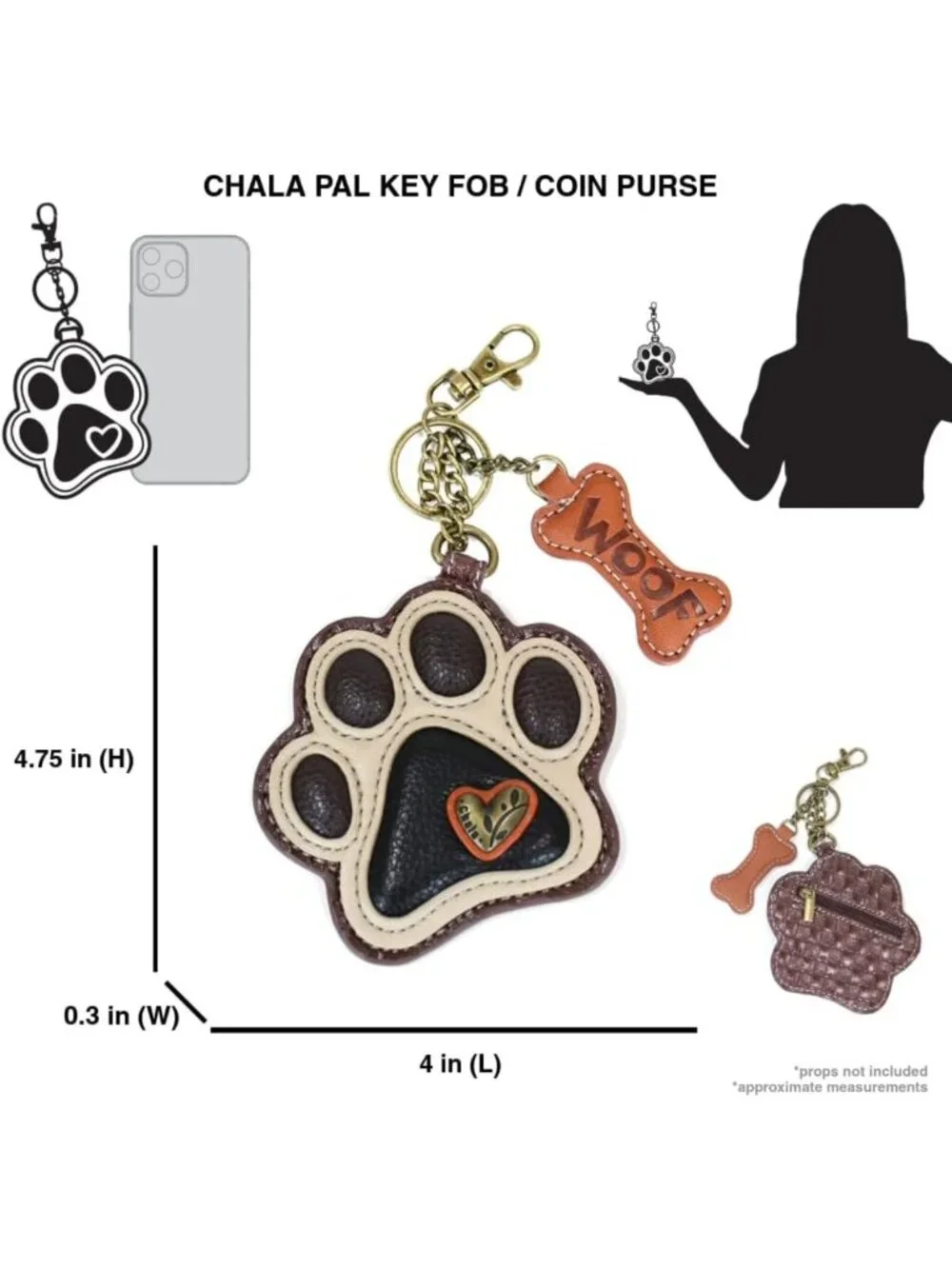Chic Dog-Themed Key Fob & Coin Purse Accessory - Ivory Paw Print Design